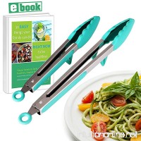 Stainless Steel Kitchen Tongs Set 9 in. and 12 in Locking Tongs with Silicone Tip Grip and Drip Stands for Cooking Baking Barbecue Salad Serving Heat Resistant - B0147TMTFS